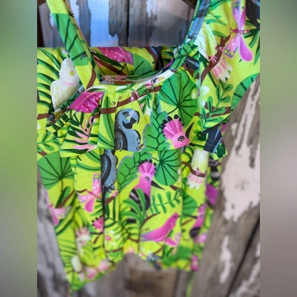Up Baby Tropical Birds 2 piece set size 8 Girls Ruffle Shoulder & Pants NWT